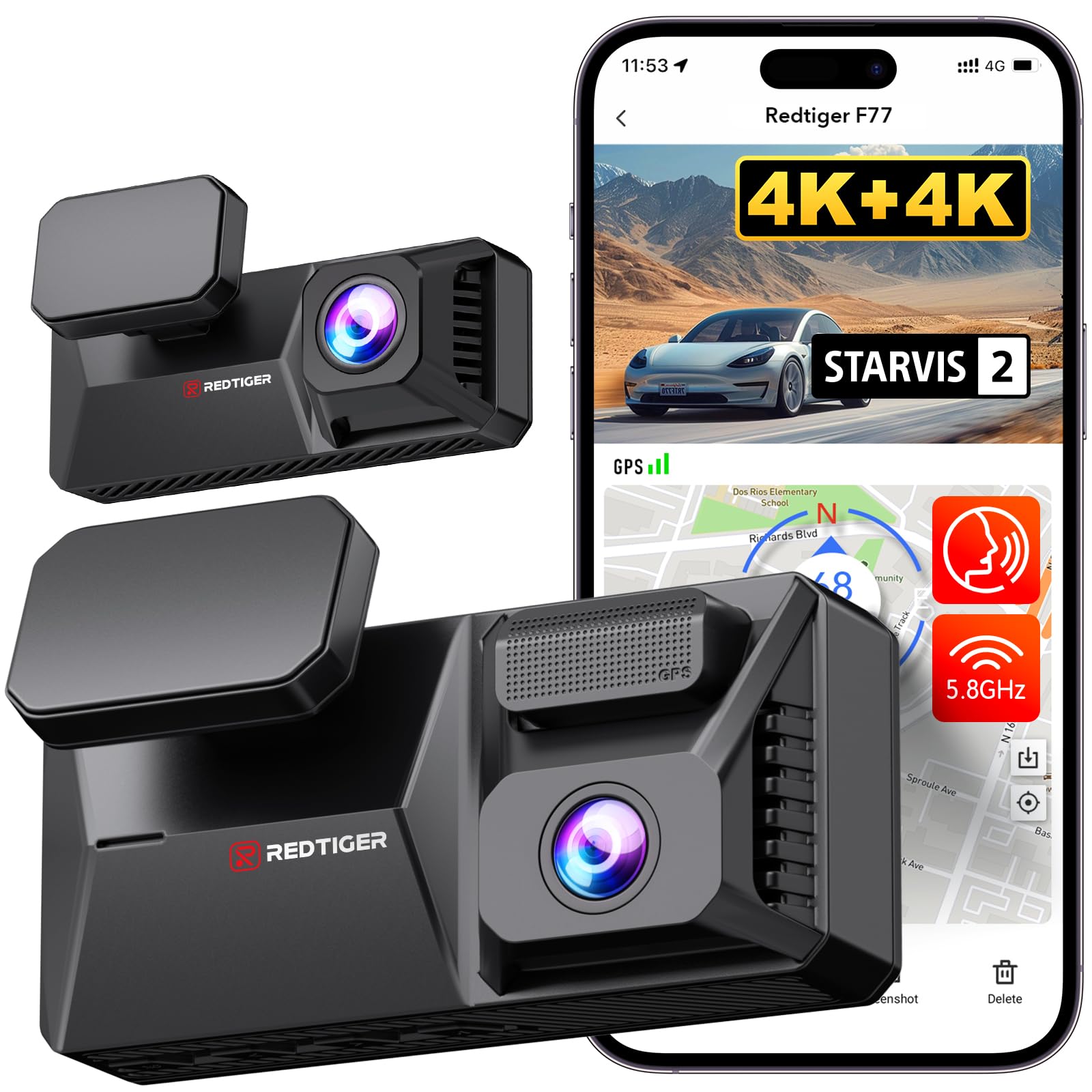 F77 STARVIS 2 4K+4K Dual IMX678 Dash Cam | REDTIGER