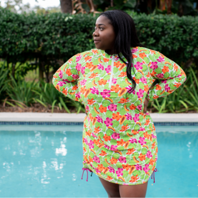 Women's Long Sleeve Crop Rash Guard | “Hibiscus”